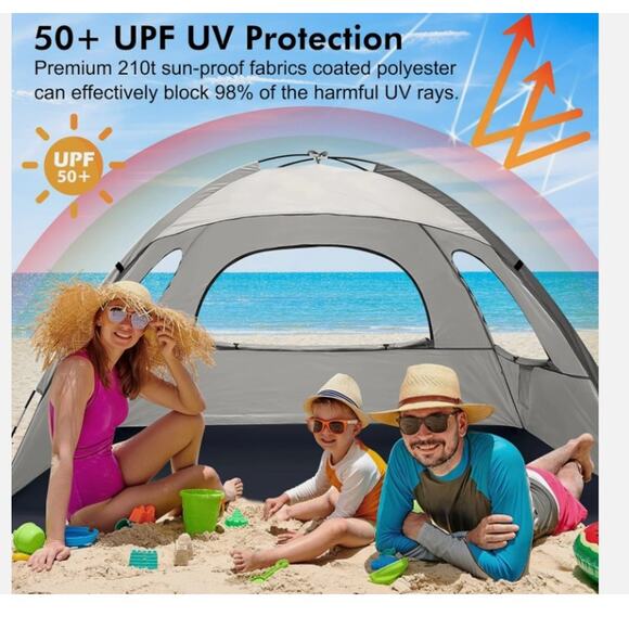 NWT Whitefang Beach Tent Anti-Uv Portable Sun Shade Shelter for 3-4-6-8 Person - Picture 3 of 7